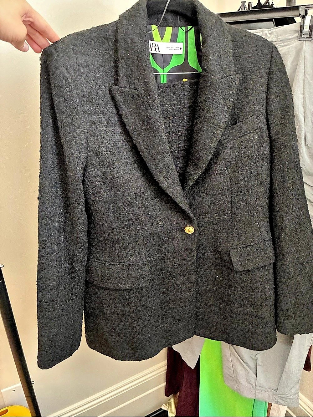 Zara Textured Weave Double-Breasted Blazer Black Size Large